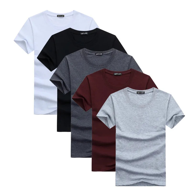 2024 New 5pcs Simple T-shirt Creative Design Line Solid  Cotton T Shirts Men's New Arrival Short Sleeve Men  dropshipping