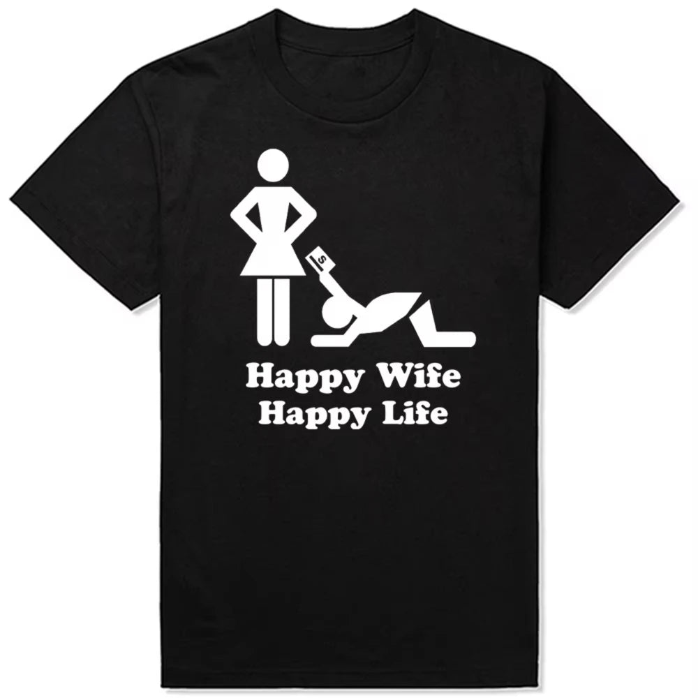 Happy Man, Beautiful Life Model T-shirt, Women's Casual Style, Satirical and Humorous Design, Everyday Wear, Couple Gift Y2K